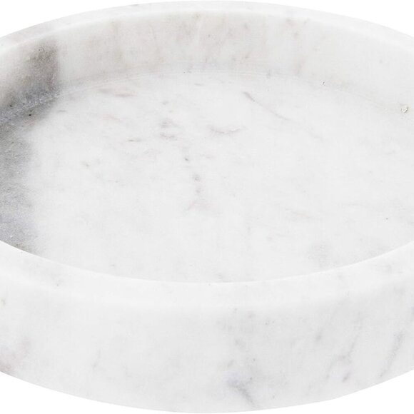 Other - Round Carved Marble Tray or Charcuterie Board, White